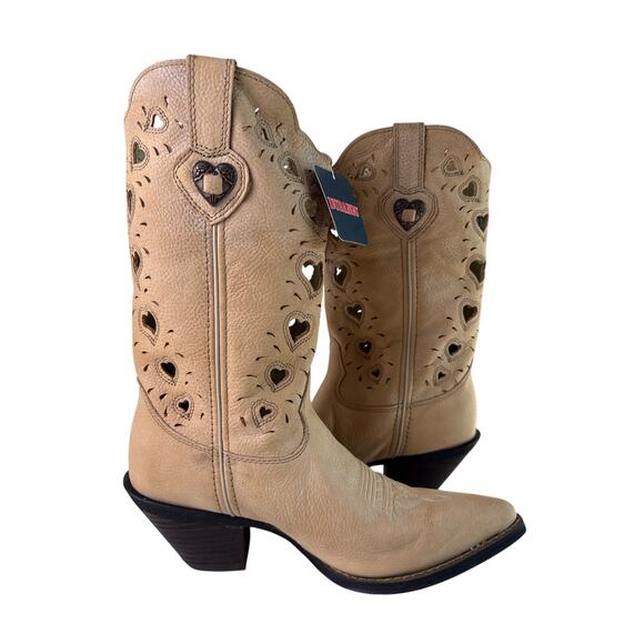 Durango Crush Heartfelt Cowboy Boots Women's 8M Western Tan Heart Cut-Out - Picture 5 of 12